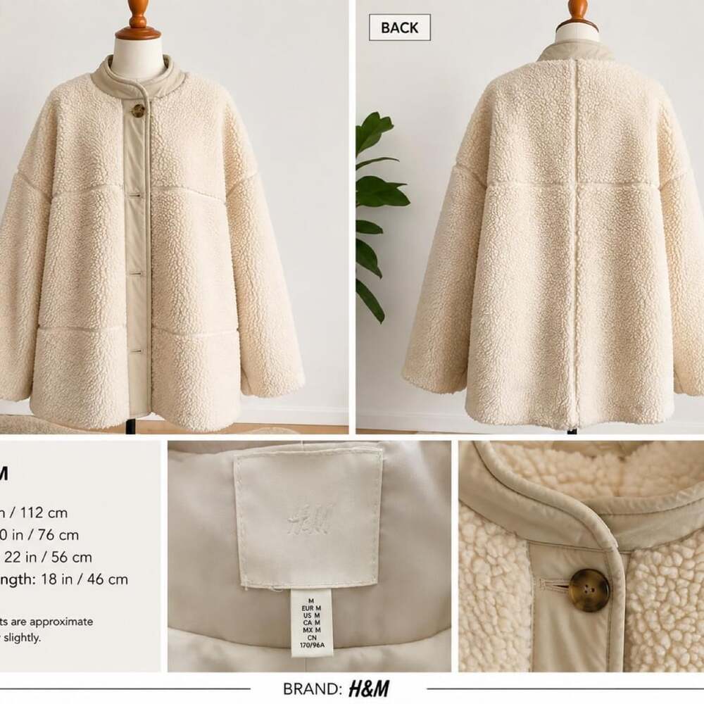 H&M Oversized Teddy Coat Size M Cream Sherpa Fleece Jacket